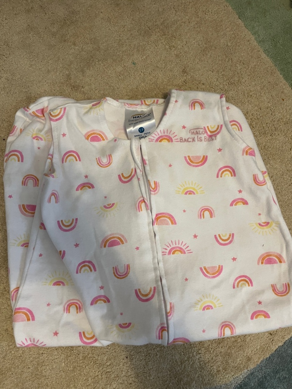 Halo SleepSack Wearable Blanket - White with Pink & Yellow Rainbows. 0.5 TOG